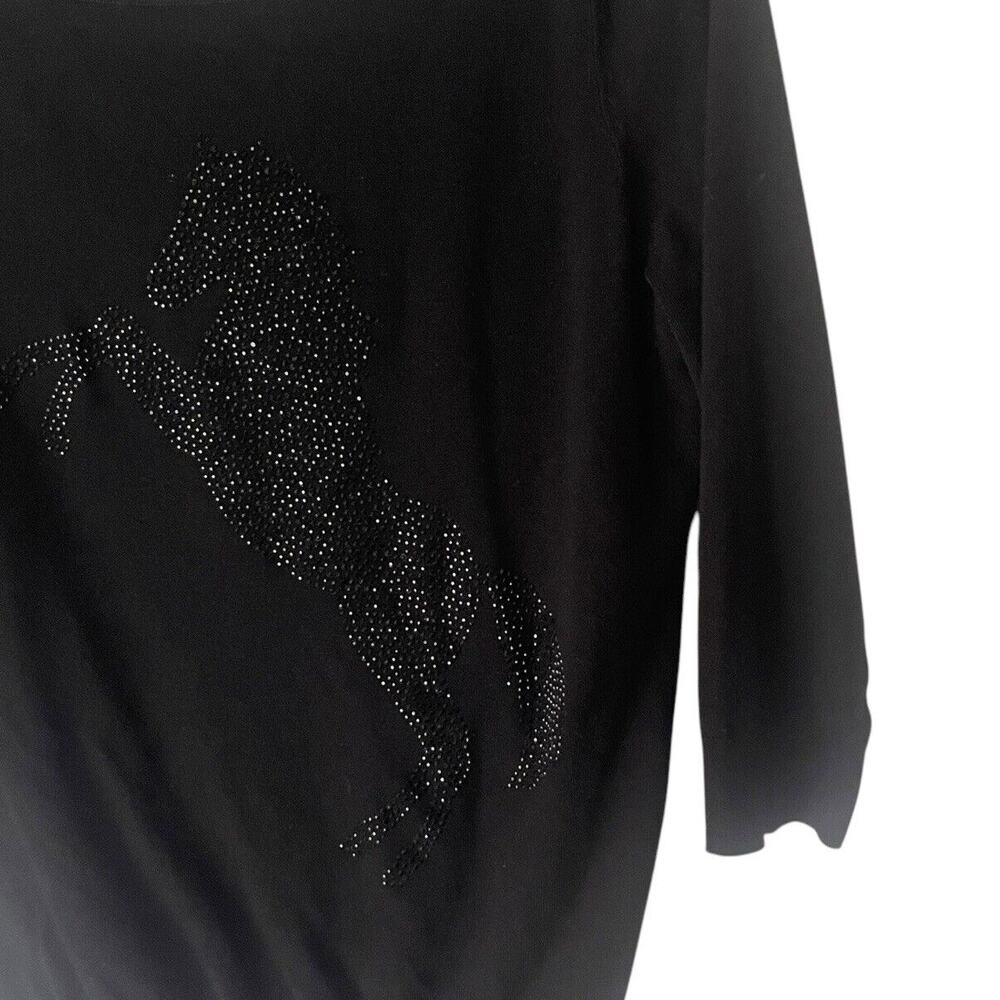 White House Black Market Meidum Black Horse Rhinestone Holiday Old Money Sweater